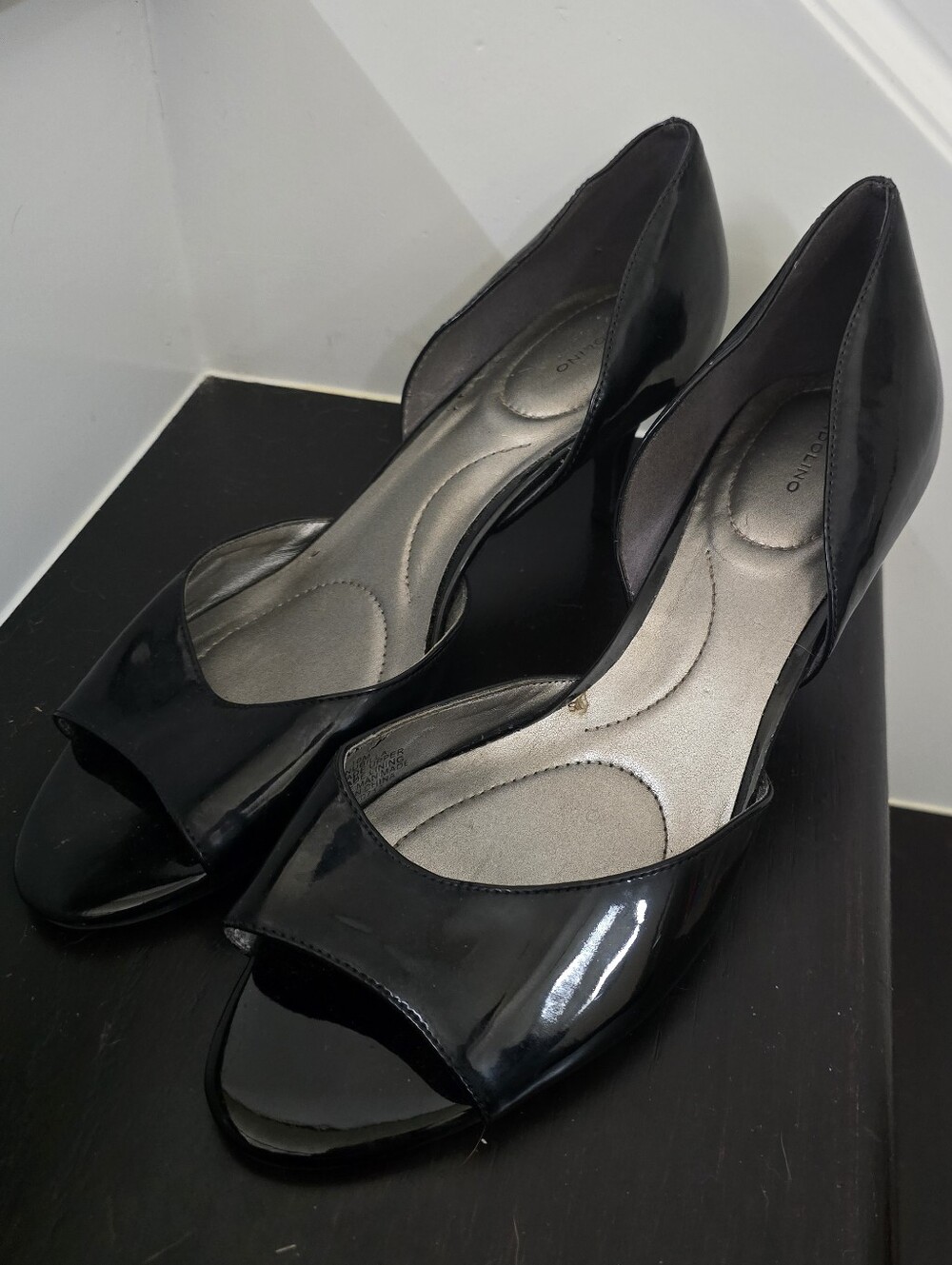 Bandolino Black Patent Peep-Toe Heels